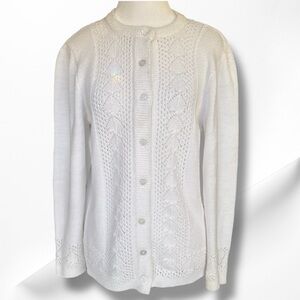 Vtg 60’s Nan Dorsey White Knitted Cardigan